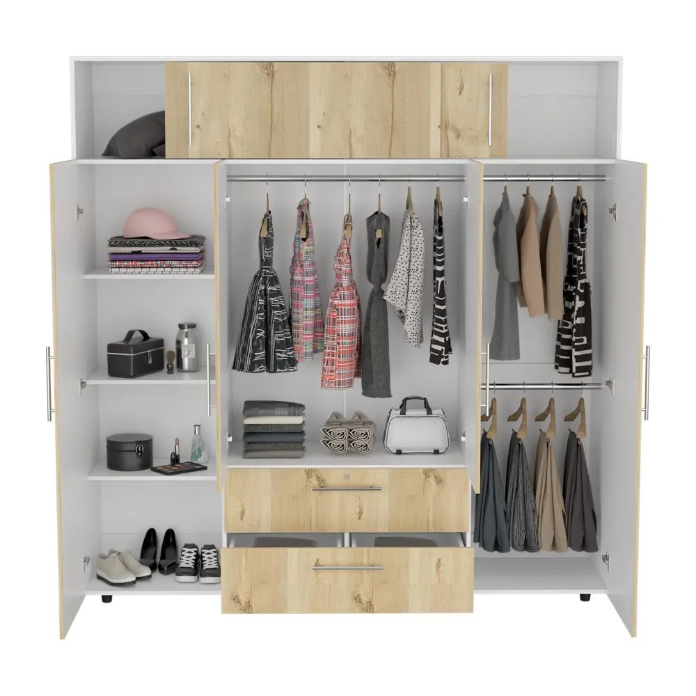 Closet Babel, Café Claro Y Blanco, Con Cuatro Puertas Abatibles Y Cuatro Cajones Multiusos